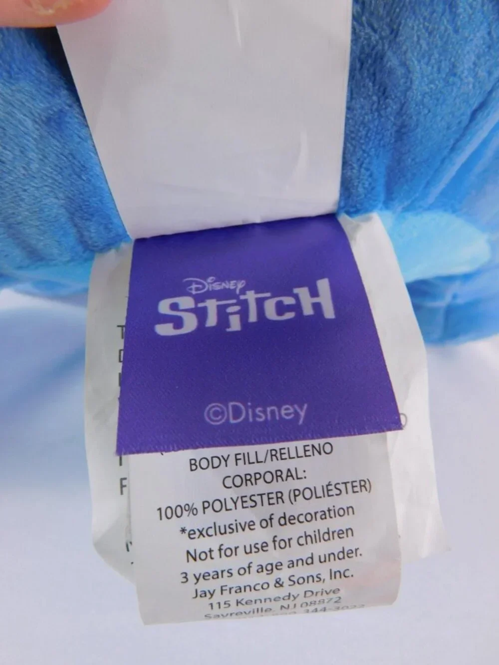 Disney Stitch Blue Plush Stuffed Toy Medium Purple Ears Sitting Jay Franco